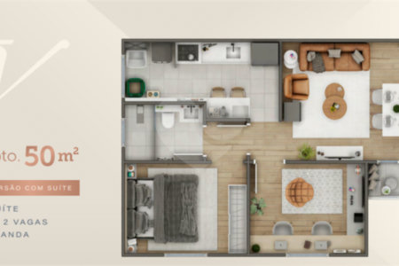 Apartamento à venda com 2 quartos, sendo 1 suíte, em Parque Santos Dumont, Votorantim, SP