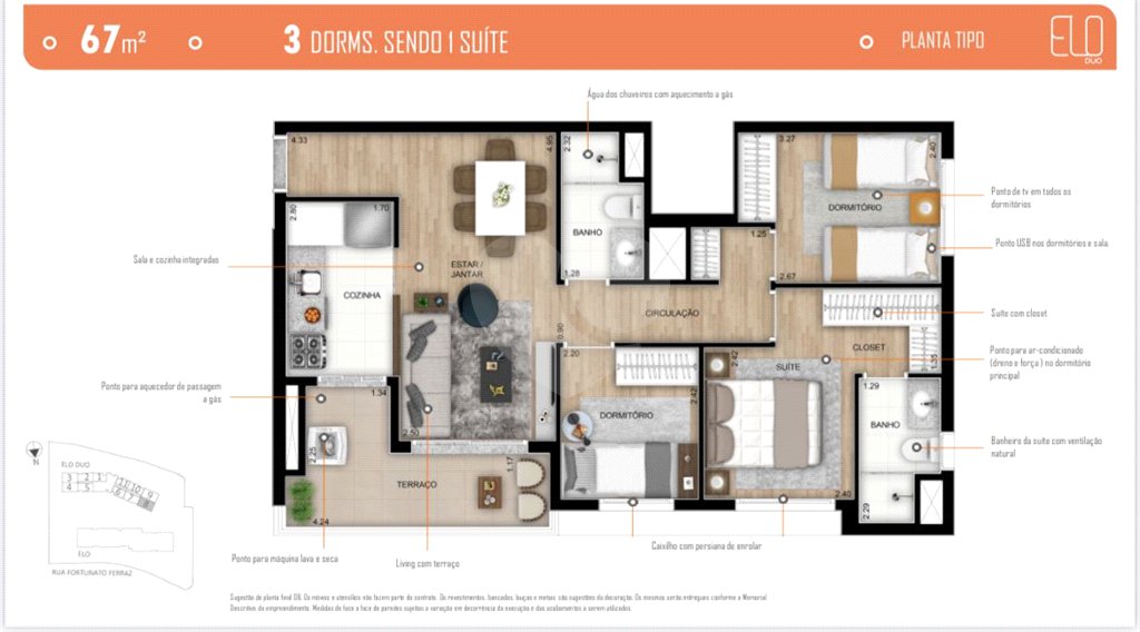 Apartamento à venda com 3 quartos, sendo 1 suíte, em Vila Anastácio, São Paulo, SP