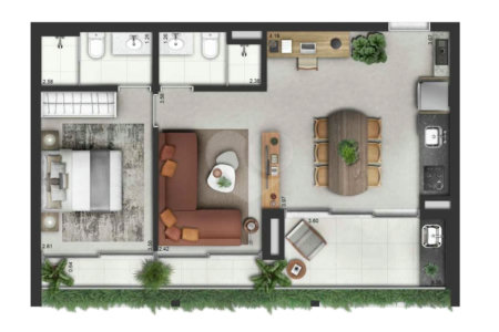 Apartamento de 63,65 m² no Campo Belo, 2 dormitórios 1 suíte 1 Vaga