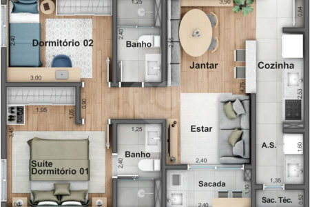 Apartamento à venda com 2 quartos, sendo 1 suíte,  em Jardim Santa Rosália, Sorocaba, SP