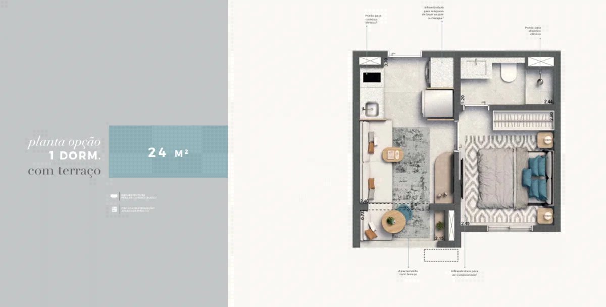 Studio 25m² no Living Full Eldorado – Pinheiros