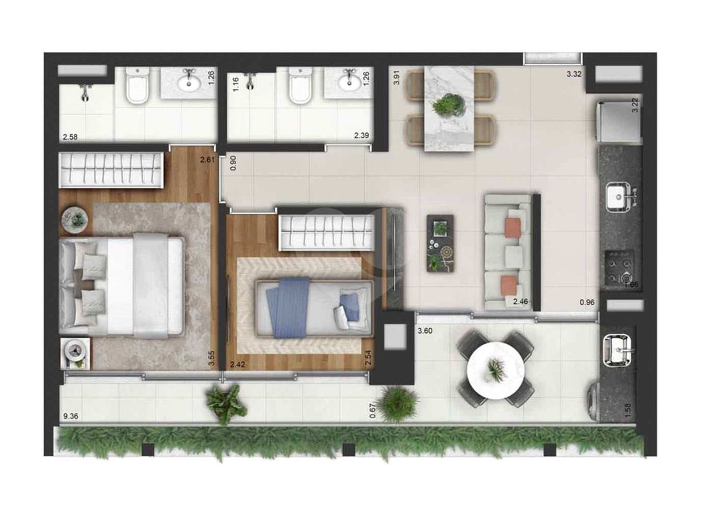 Apartamento de 63,65 m² no Campo Belo, 2 dormitórios 1 suíte 1 Vaga