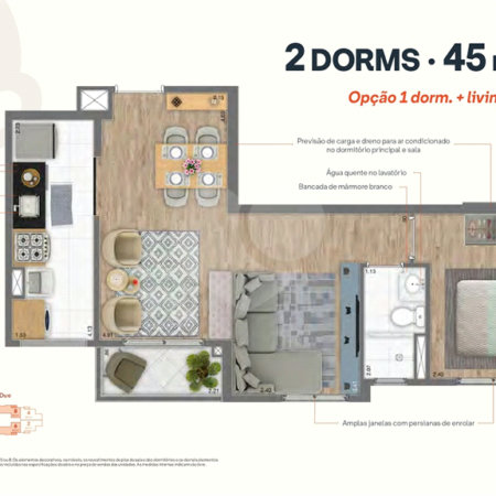 45m² - 2 dorm / 1 vaga