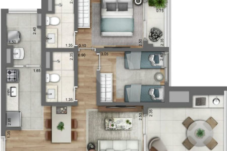 Apartamento à venda com 2 quartos, sendo 1 suíte, em Perdizes, São Paulo, SP