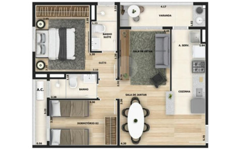 Apartamento à venda com 2 quartos, sendo 1 suíte,  em Jardim São Carlos, Sorocaba, SP