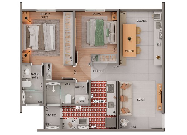 Apartamento 63m² 2