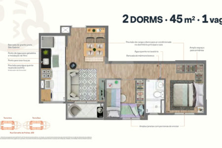 45m² - 2 dorm / 1 vaga