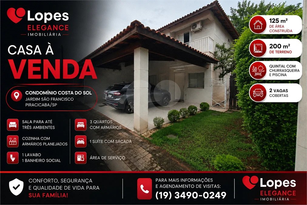 Casa à venda no Condomínio Costa do Sol – Piracicaba/SP - Localizada entre os bairros São Francisco e Perdizes