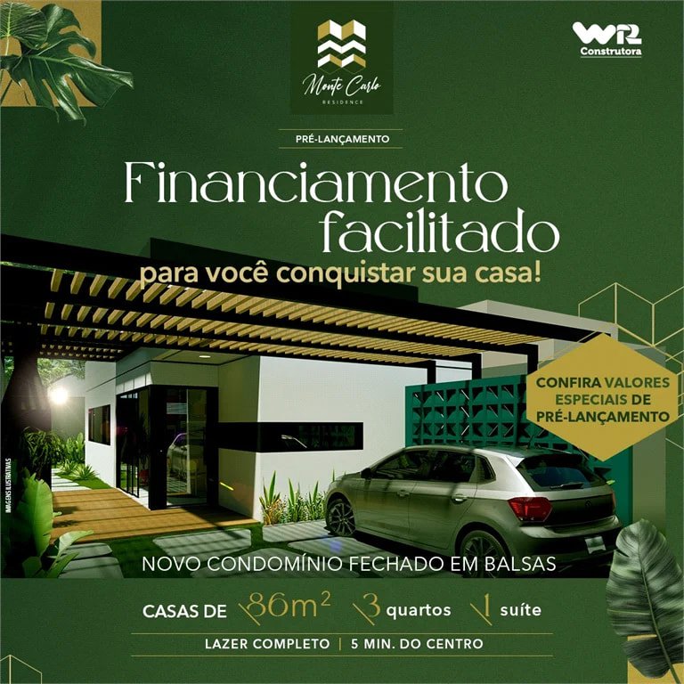 Casa à venda com 3 quartos, sendo 1 suíte, no condomínio Monte Carlo, Balsas - MA