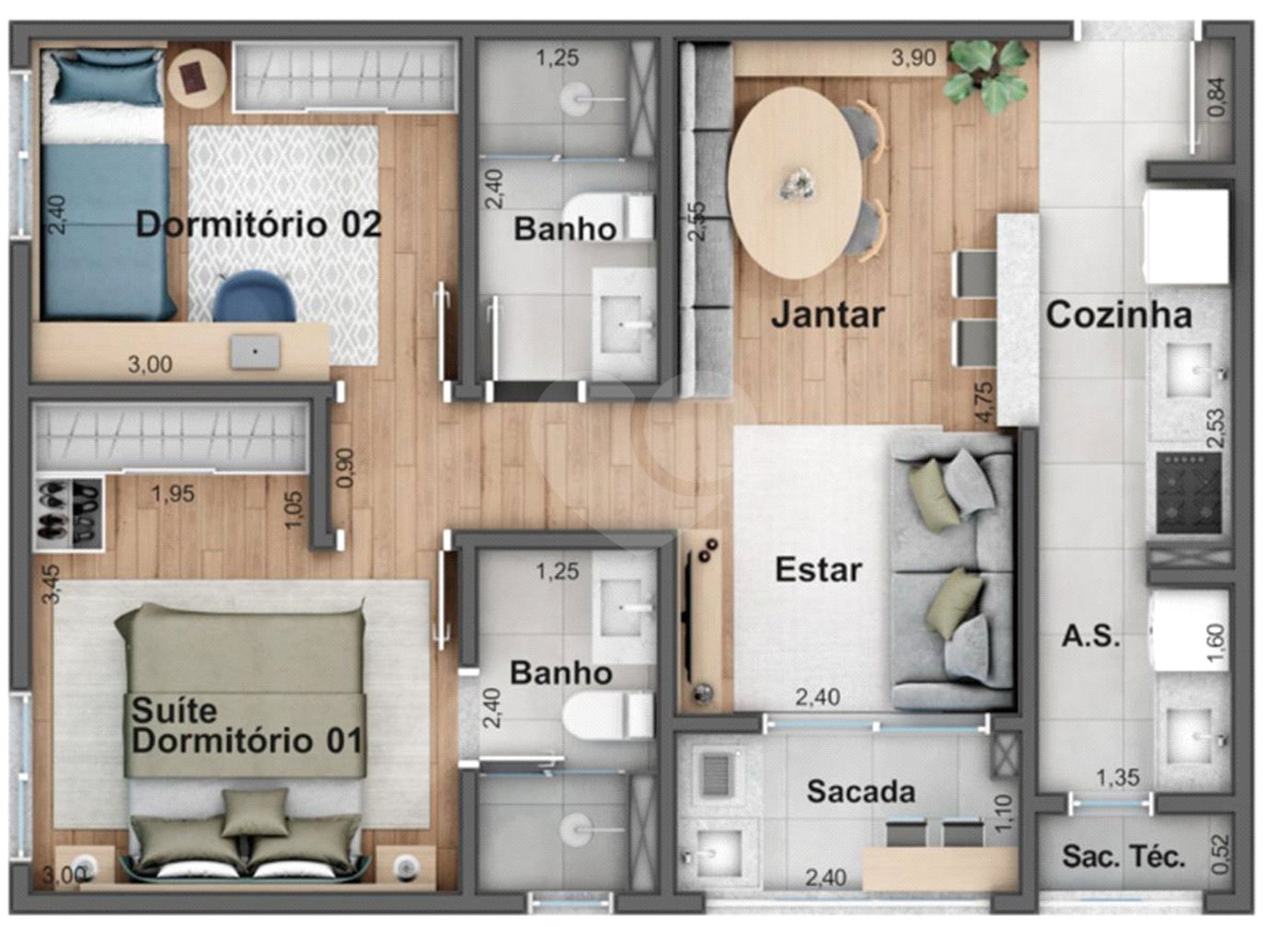 Apartamento à venda com 2 quartos, sendo 1 suíte,  em Jardim Santa Rosália, Sorocaba, SP