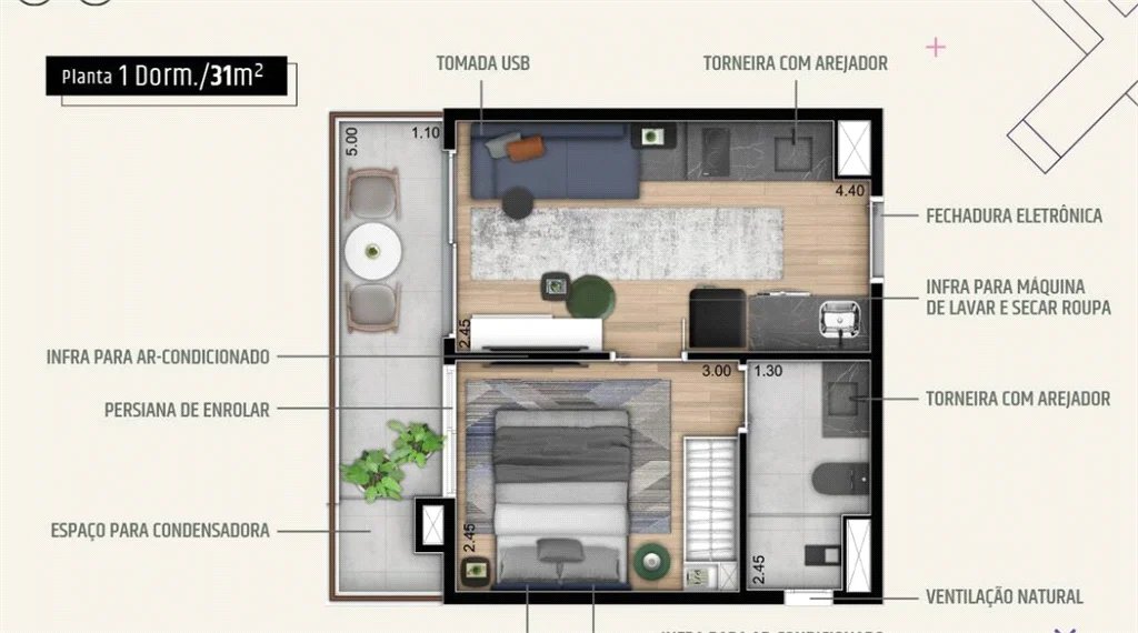 Apartamento à venda com 1 quarto em Pinheiros, São Paulo, SP