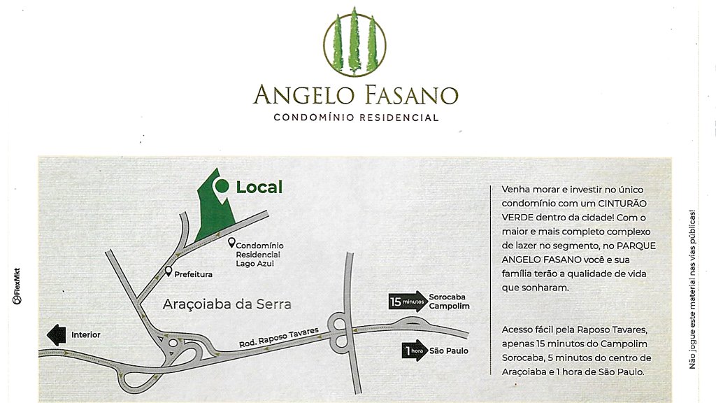 Terreno à venda no condomínio Angelo Fasano, Araçoiaba da Serra - SP