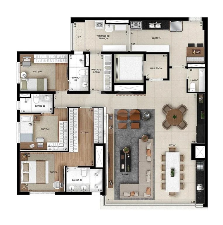Apartamento novo com 129m² na Mooca com 2 suítes e 2 vagas.