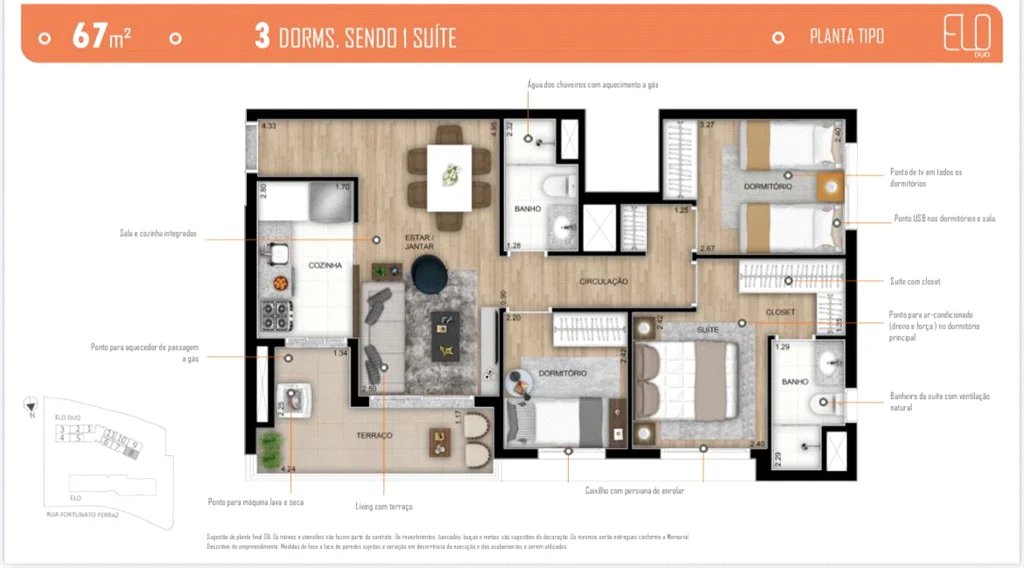Apartamento à venda com 3 quartos, sendo 1 suíte, em Vila Anastácio, São Paulo, SP