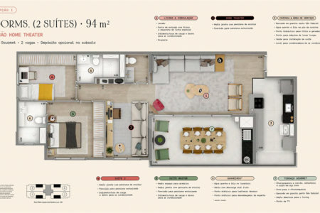94m² - 2 suítes / 2 vagas