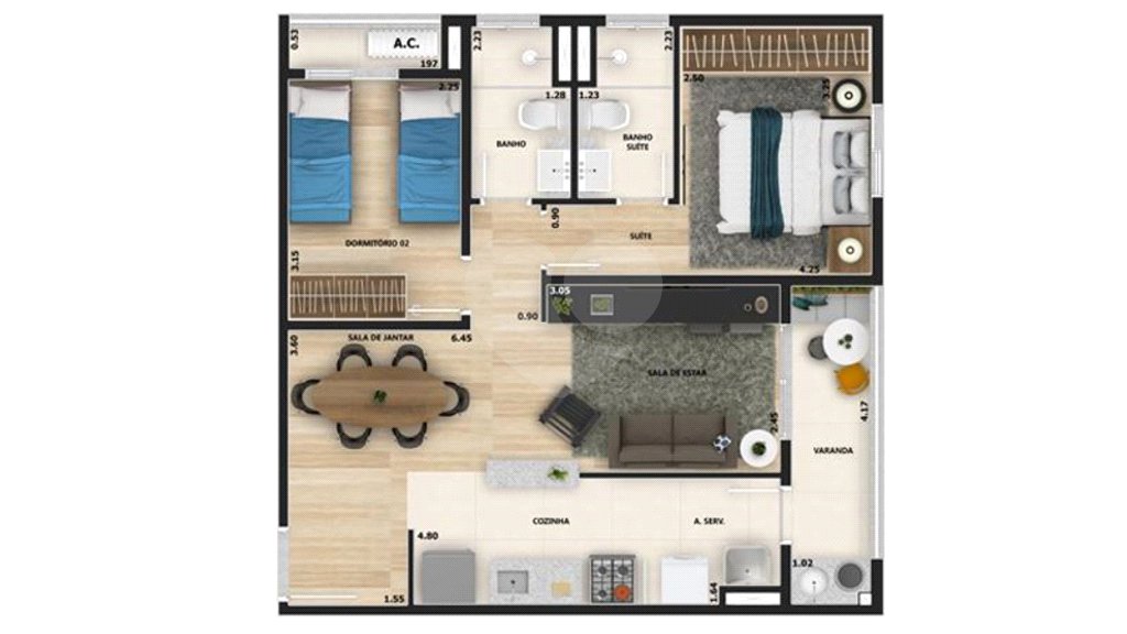 Apartamento à venda com 2 quartos, sendo 1 suíte,  em Jardim São Carlos, Sorocaba, SP