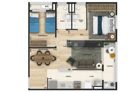 Apartamento à venda com 2 quartos, sendo 1 suíte,  em Jardim São Carlos, Sorocaba, SP