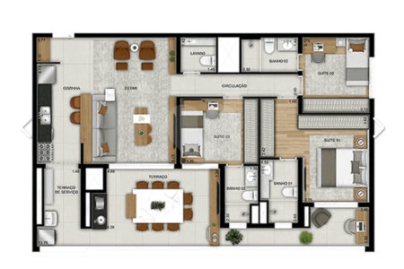 Apartamento em construção de 125m2, 3 suítes na Padre Adelino