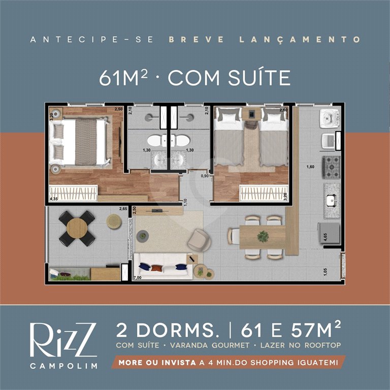 Apartamento à venda com 2 quartos, sendo 1 suíte, em Parque Campolim, Sorocaba, SP