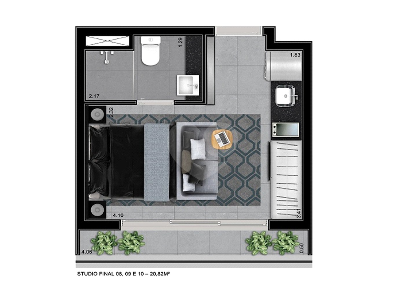 Studio de 28m2 mobiliado com sacada à venda na Bela Vista