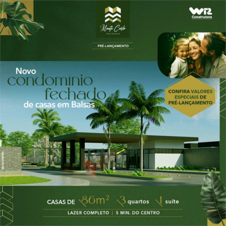 Casa à venda com 3 quartos, sendo 1 suíte, no condomínio Monte Carlo, Balsas - MA