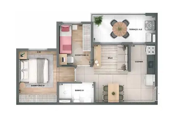 Planta Apartamento 44m²