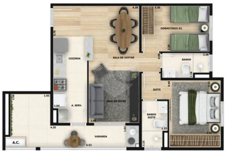 Apartamento à venda com 2 quartos, sendo 1 suíte,  em Jardim São Carlos, Sorocaba, SP