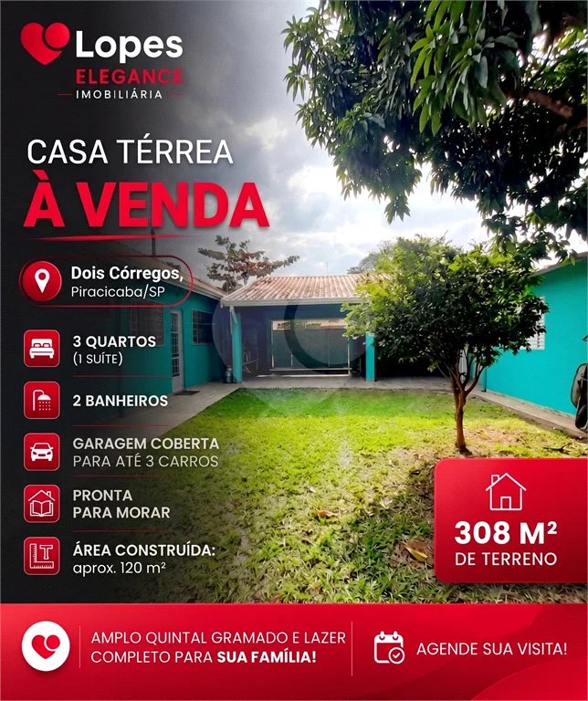 Casa Térrea com Amplo Quintal e Lazer no Dois Córregos – Piracicaba/SP