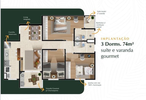 Planta Apartamento 74m²