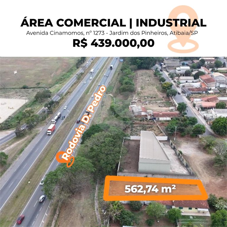 TERRENO 562 M² EM ATIBAIA, PARA USO COMERCIAL E INDUSTRIAL, EXCELENTE LOCALIZAÇÃO