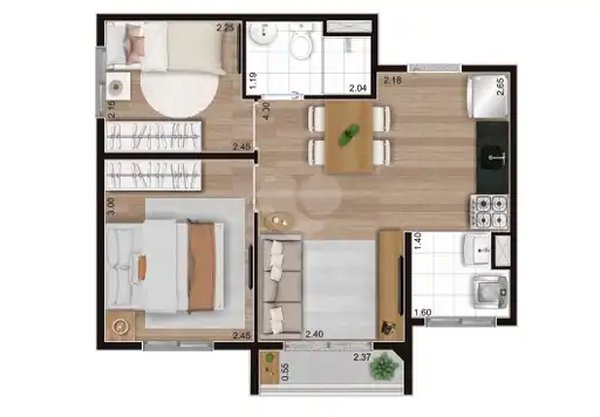 Planta Apartamento 37m²