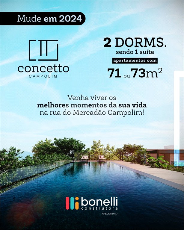 Apartamento à venda com 2 quartos, sendo 1 suíte, em Parque Campolim, Sorocaba, SP