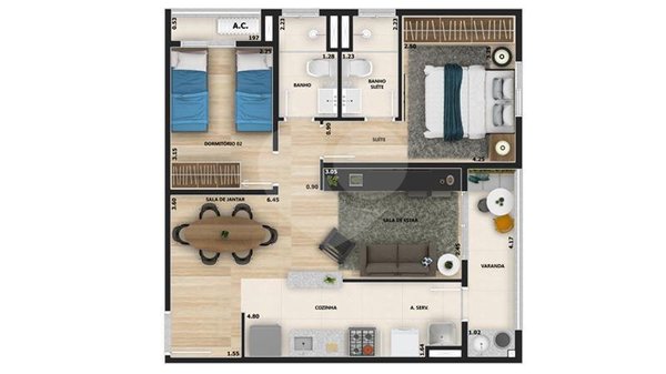 Apartamento 61m² 2