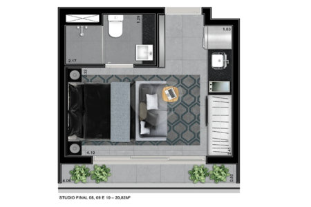 Studio de 28m2 mobiliado com sacada à venda na Bela Vista