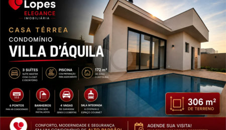 Casa à venda com 3 suítes no condomínio Villa D'aquila, Piracicaba - SP