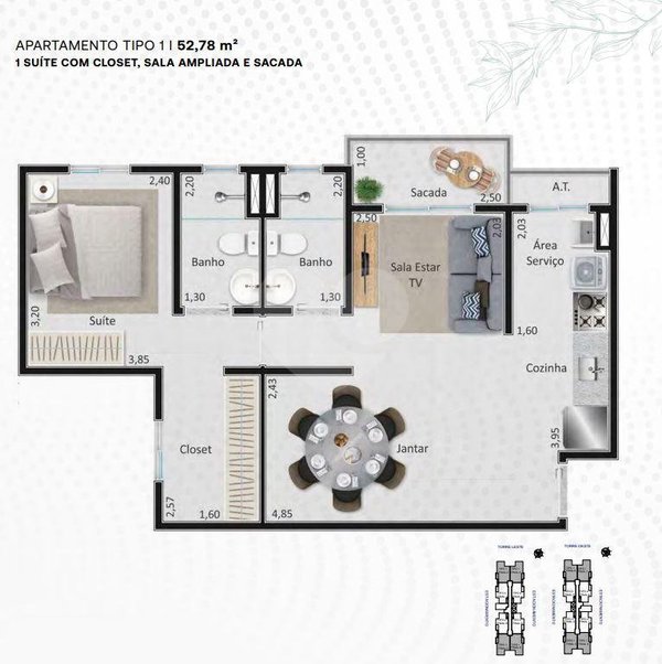 Planta Apartamento 52m²