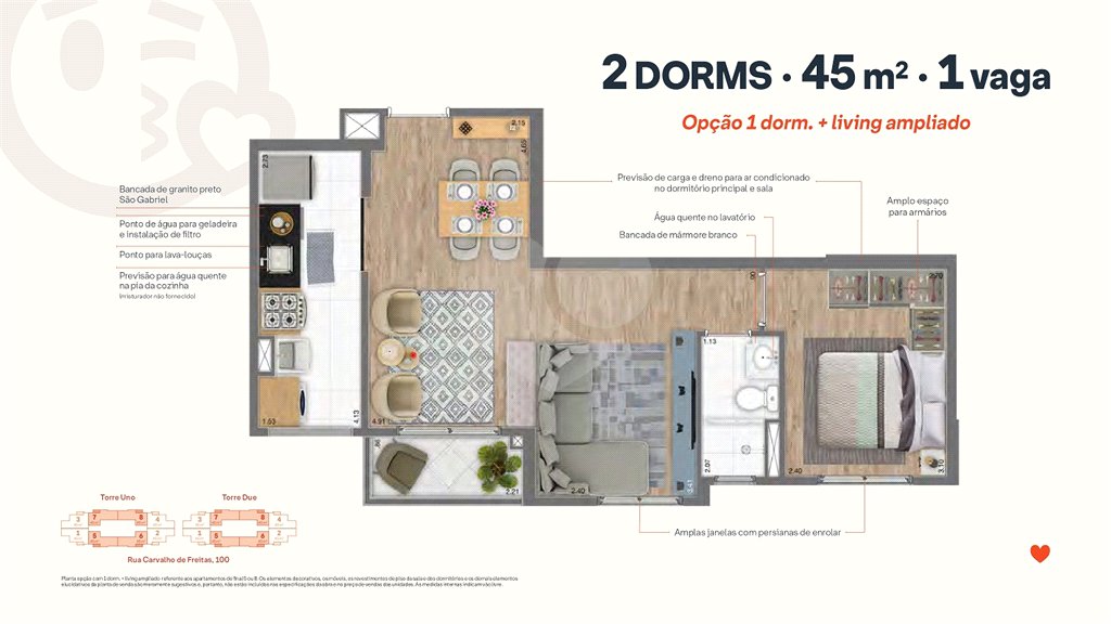 45m² - 2 dorm / 1 vaga