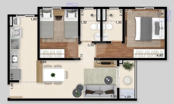 Planta Apartamento 56m²