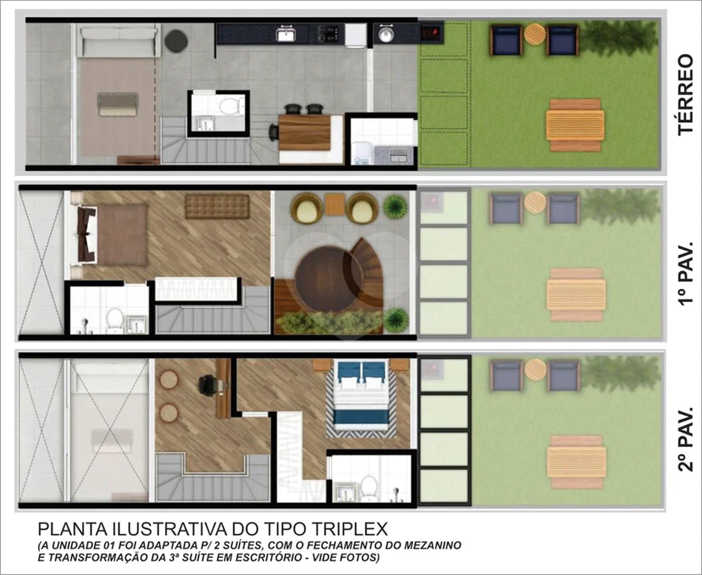 Triplex 2 sts + escritório (3ª suíte - reversível)