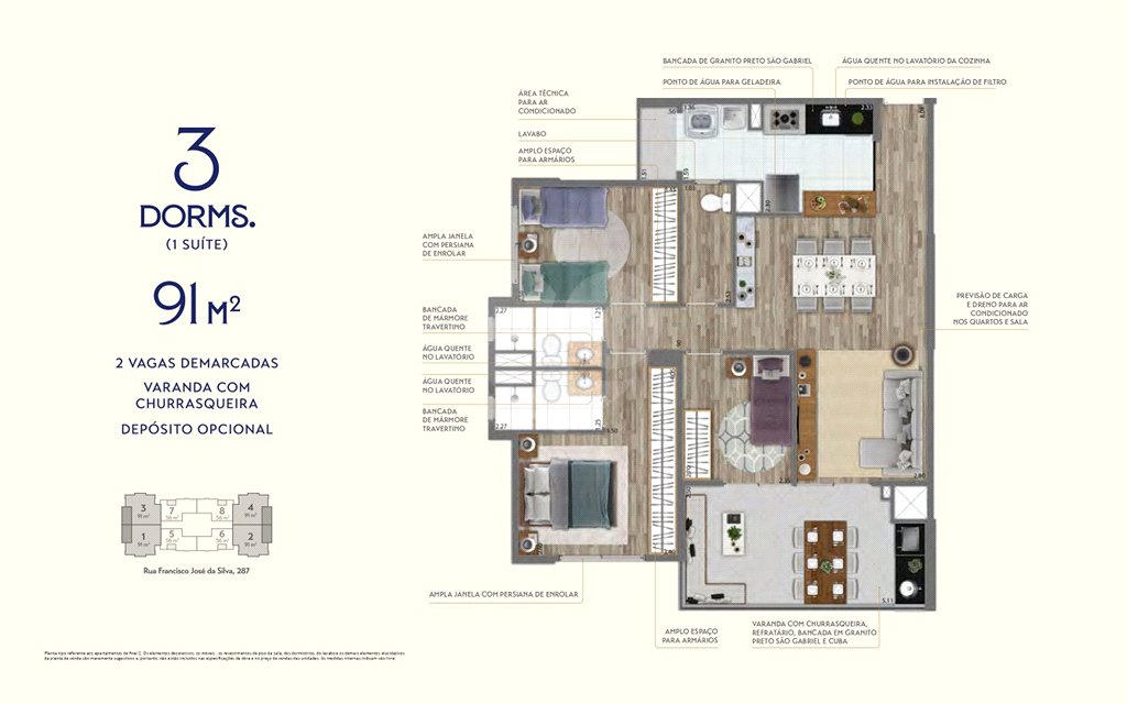 91m² - 3 dorm - 2 vagas