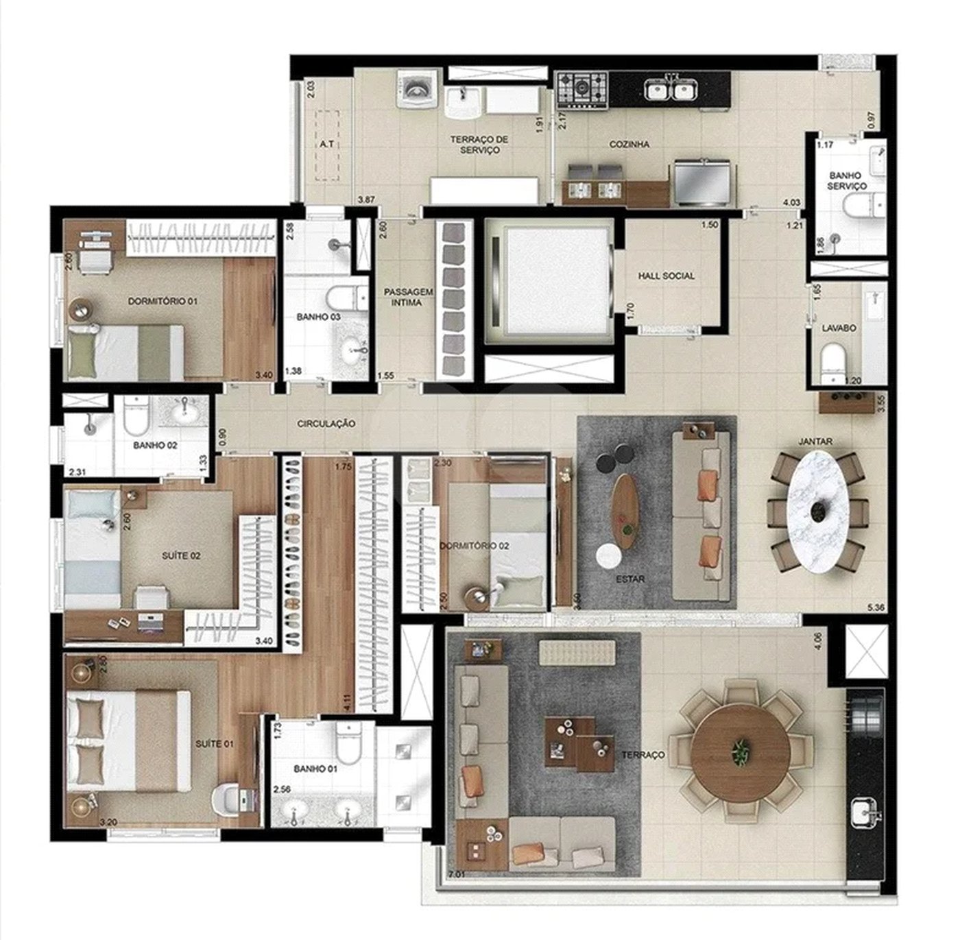 Apartamento novo com 129m² na Mooca com 2 suítes e 2 vagas.