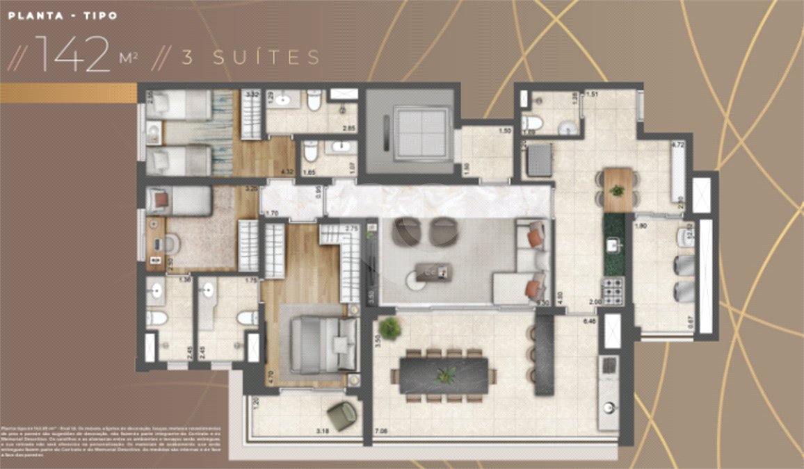 Apartamento com 3 suítes, 142 m2 no Palace by Praças da Cidade: Onde o Espaço e a Plenitude se Encontram