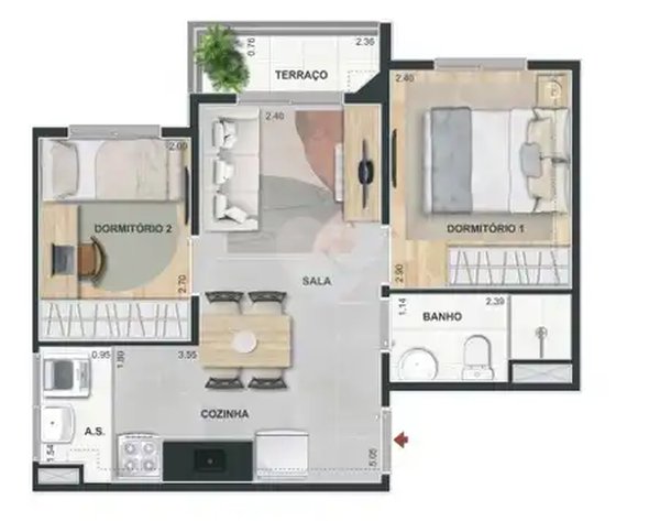 Planta Apartamento 37m²