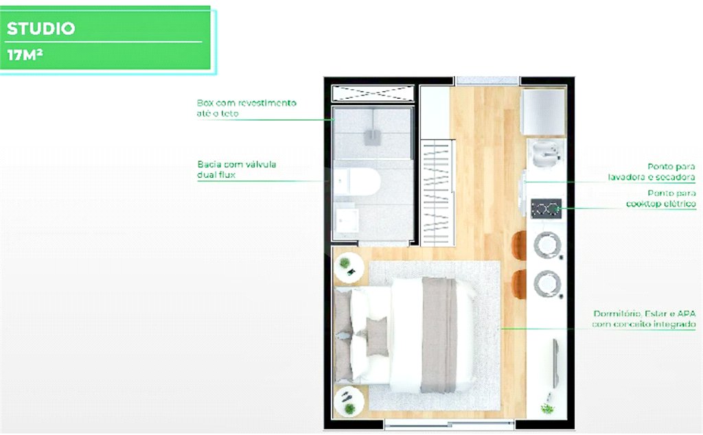 Studio mobiliado a venda no Ipiranda com 1 dormitorio e lazer.