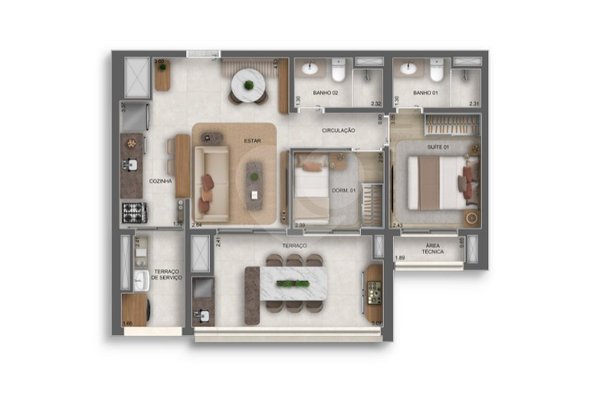 Planta Apartamento 68m²