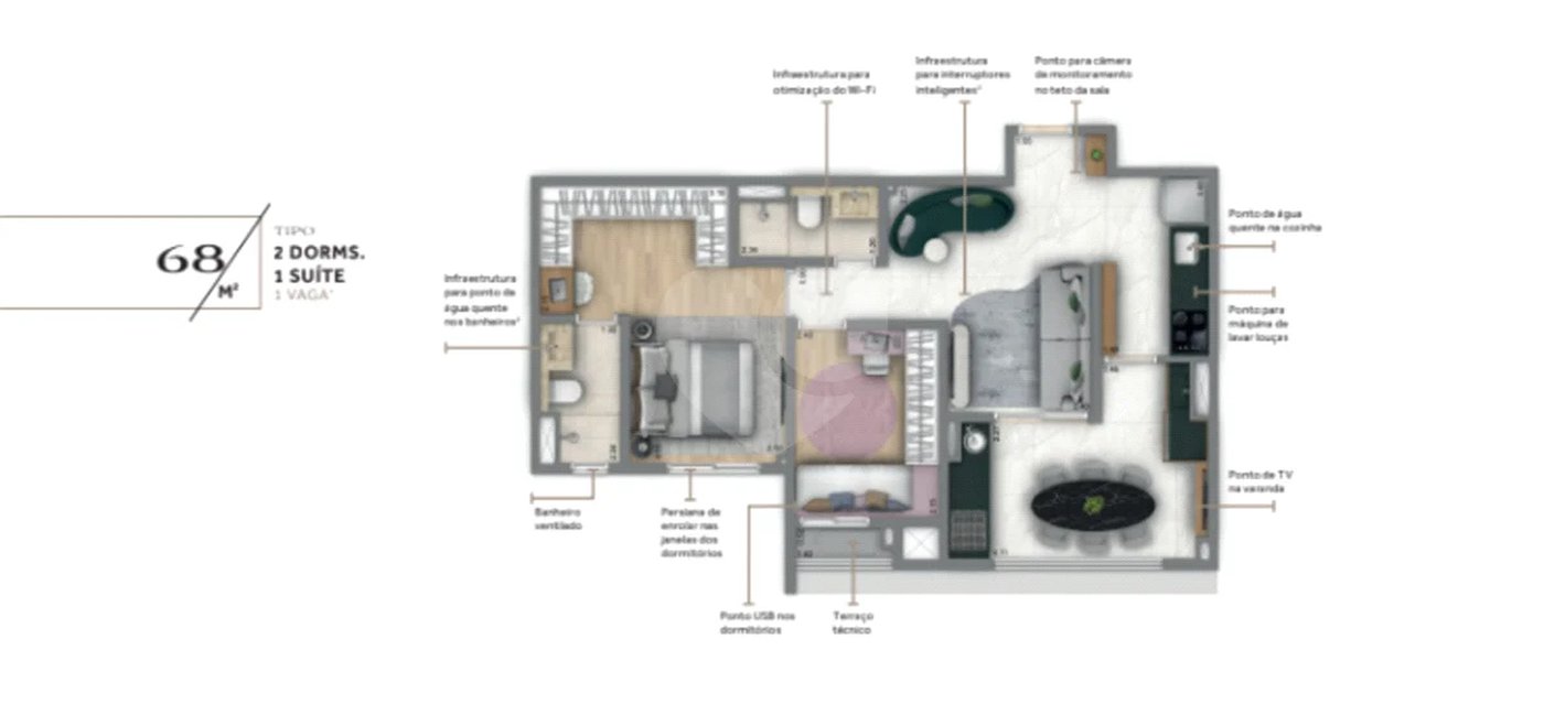 Apartamento com 68 m2, 2 dorms, 1 vaga no Alto da Moóca