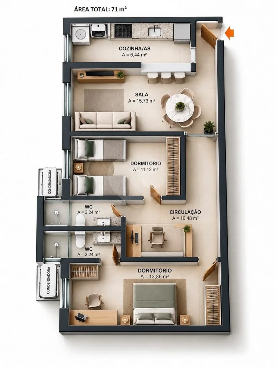 Apartamento 71m²