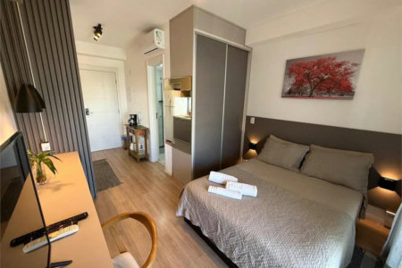 Studio à venda ou para alugar com 1 quarto, sendo 1 suíte, em Brooklin, São Paulo - SP