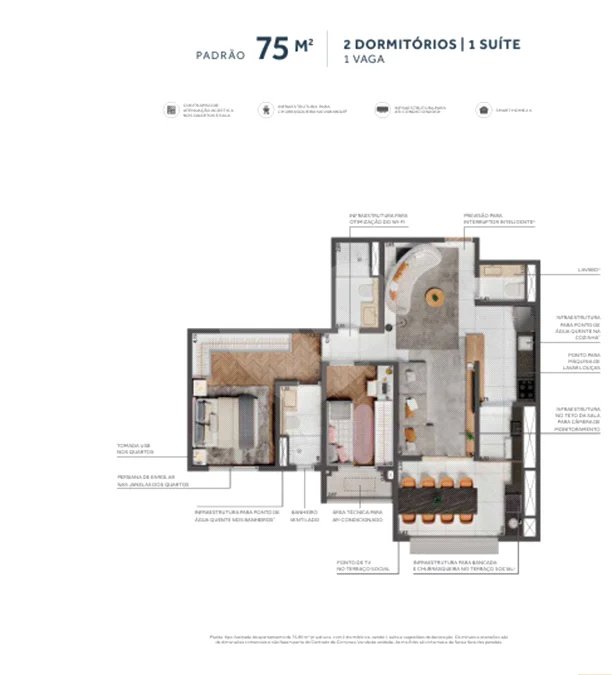 Apartamento 75m² no Palazzo Mooca | 2 Dorms | 1 Vaga | Terraço Gourmet