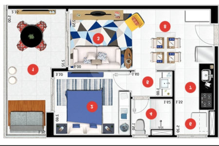 Pratico e moderno apartamento mobiliado de 45 m2 na Bela Vista